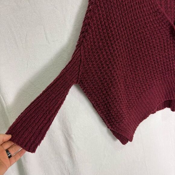 Free People Maroon Open Knit V Neck Boxy Fit Cardigan Oversized Sweater Women's - Picture 4 of 10